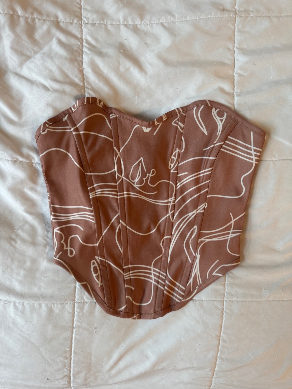 PrettyLittleThing Brown Abstract Strapless Corset